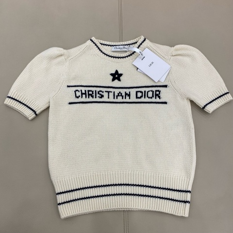 Dior迪奧 幸運星白色針織短袖 泡泡袖 38碼