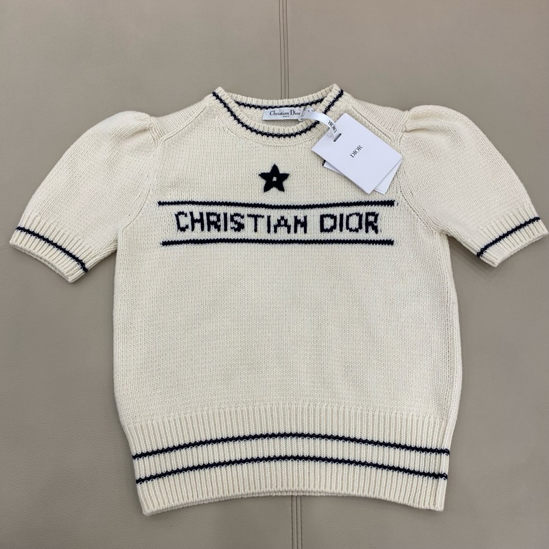 Dior迪奧 幸運星白色針織短袖 泡泡袖 38碼-0