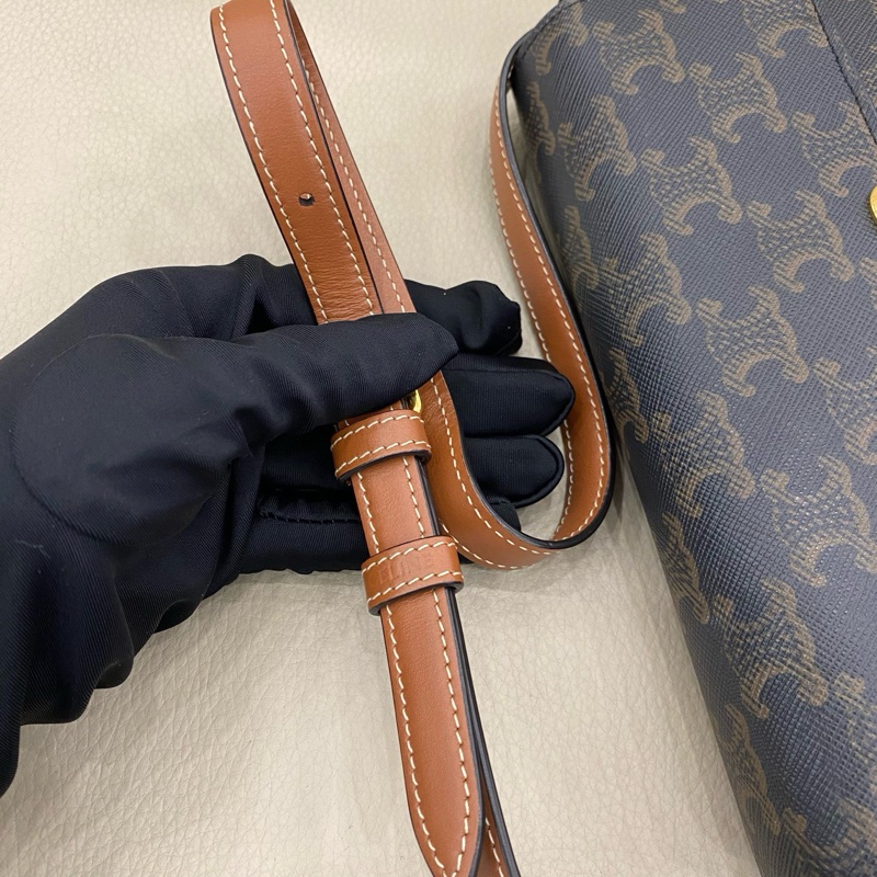 Celine 凱旋門老花腋下包 棕色老花-7