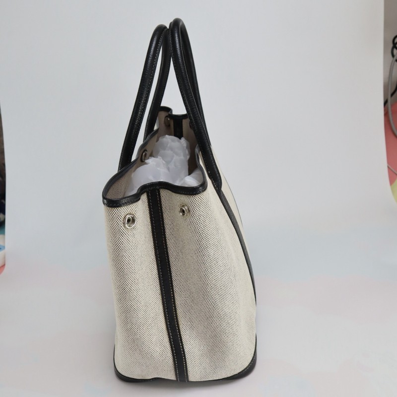 Hermes garden party 36花園包 黑白色 帆布拼皮 手提包-1