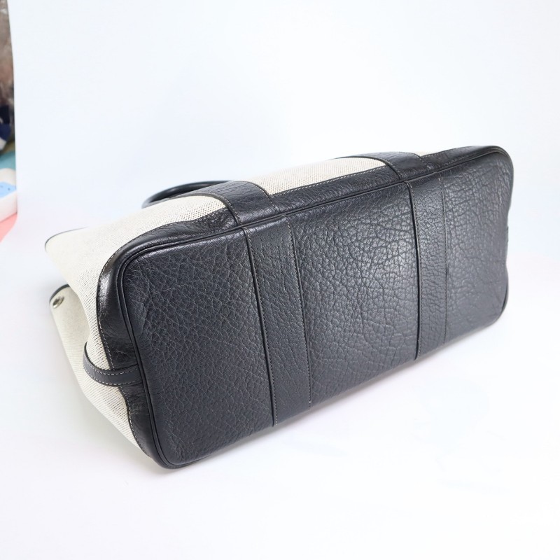 Hermes garden party 36花園包 黑白色 帆布拼皮 手提包-5