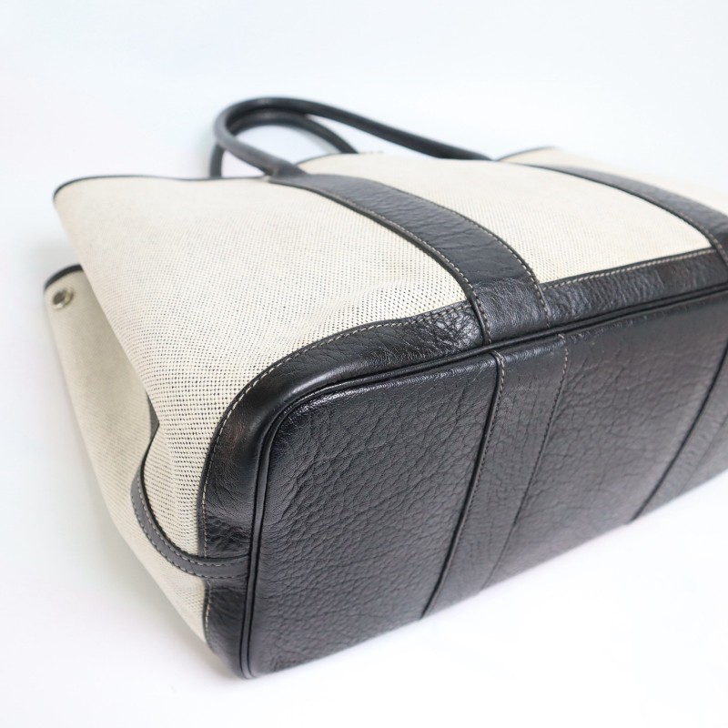 Hermes garden party 36花園包 黑白色 帆布拼皮 手提包-6