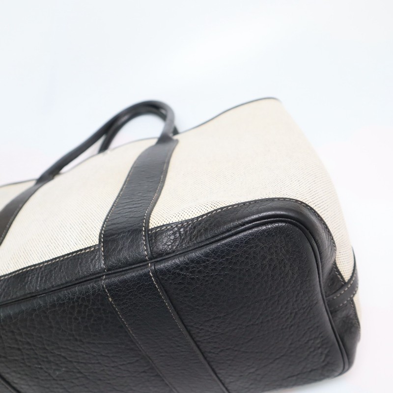 Hermes garden party 36花園包 黑白色 帆布拼皮 手提包-9