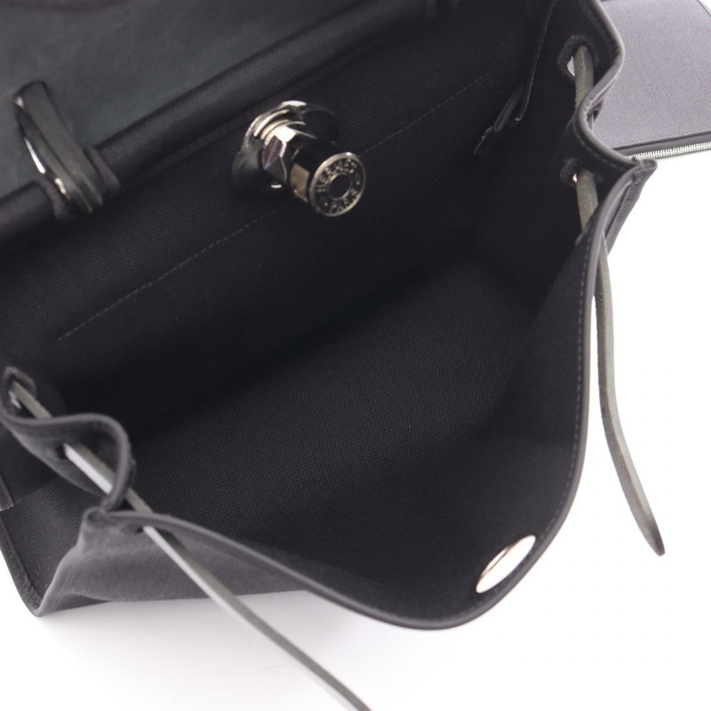 愛馬仕 Hermès Airbag Zip PM 手提包，皮革帆布 Toile Military Vache Hunter 女款黑色-2