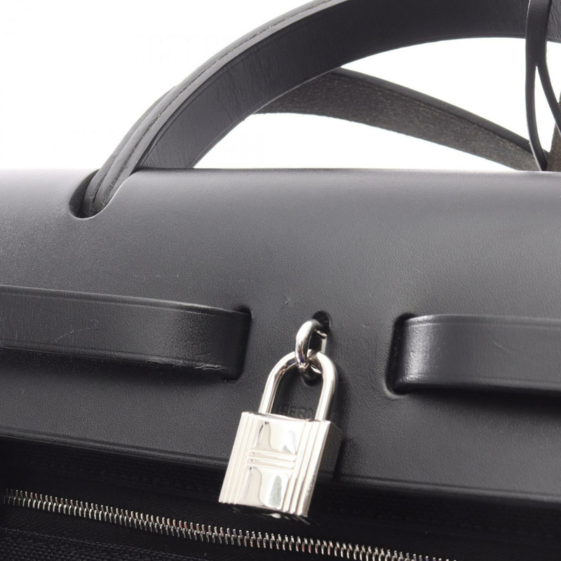 愛馬仕 Hermès Airbag Zip PM 手提包，皮革帆布 Toile Military Vache Hunter 女款黑色-6