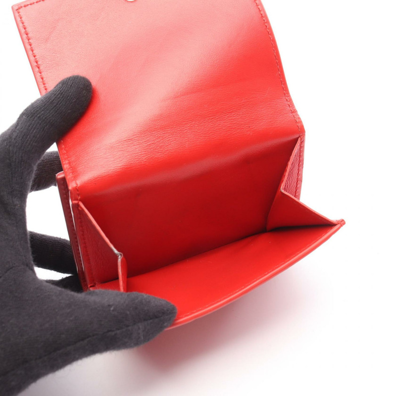 BOTTEGA VENETA Intrecciato 雙折皮夾，小巧皮革，紅色，二手，女士-3