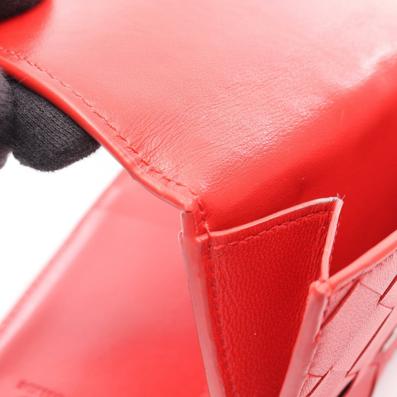 BOTTEGA VENETA Intrecciato 雙折皮夾，小巧皮革，紅色，二手，女士-7