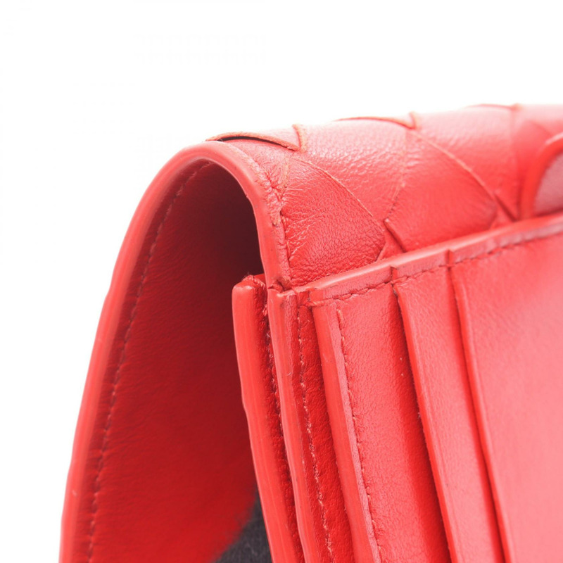 BOTTEGA VENETA Intrecciato 雙折皮夾，小巧皮革，紅色，二手，女士-8