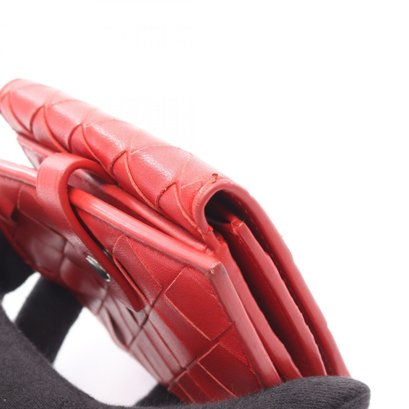 BOTTEGA VENETA Intrecciato 雙折皮夾，小巧皮革，紅色，二手，女士-10