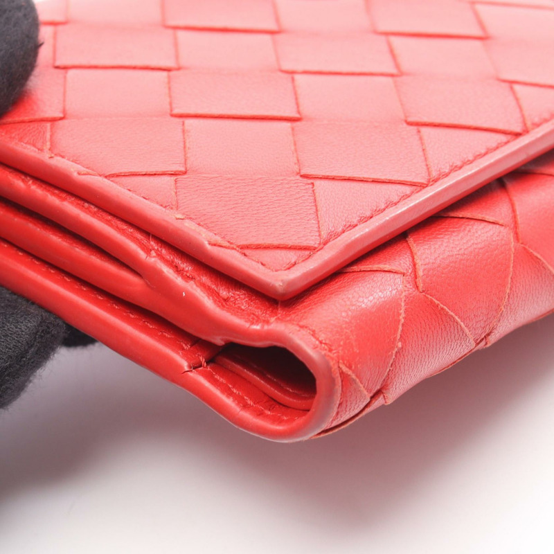 BOTTEGA VENETA Intrecciato 雙折皮夾，小巧皮革，紅色，二手，女士-11