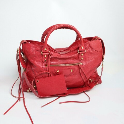 Balenciaga正紅色機車包中號 羊皮 肩背包手提包