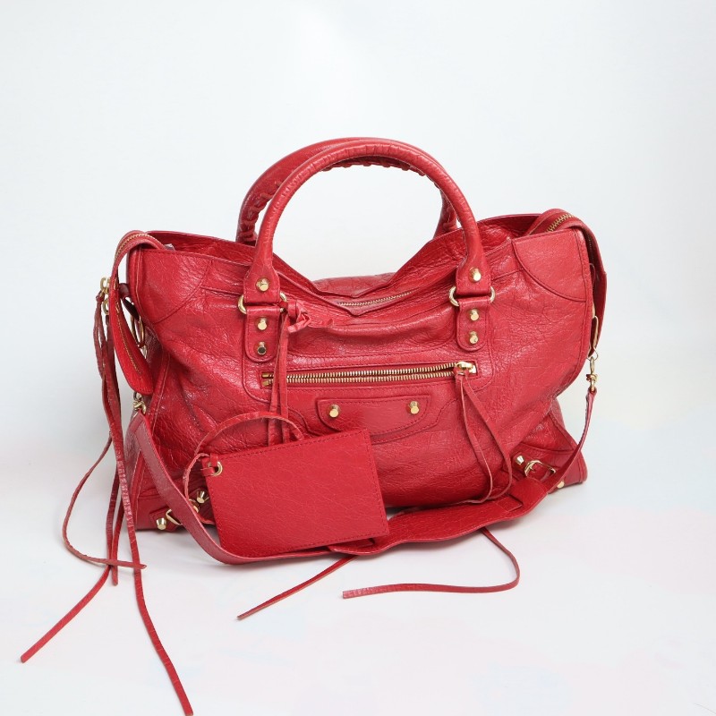 Balenciaga正紅色機車包中號 羊皮 肩背包手提包-0