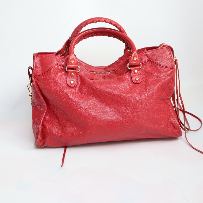 Balenciaga正紅色機車包中號 羊皮 肩背包手提包-2