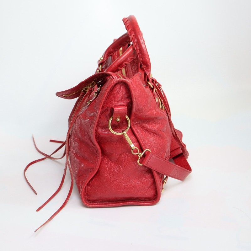 Balenciaga正紅色機車包中號 羊皮 肩背包手提包-3