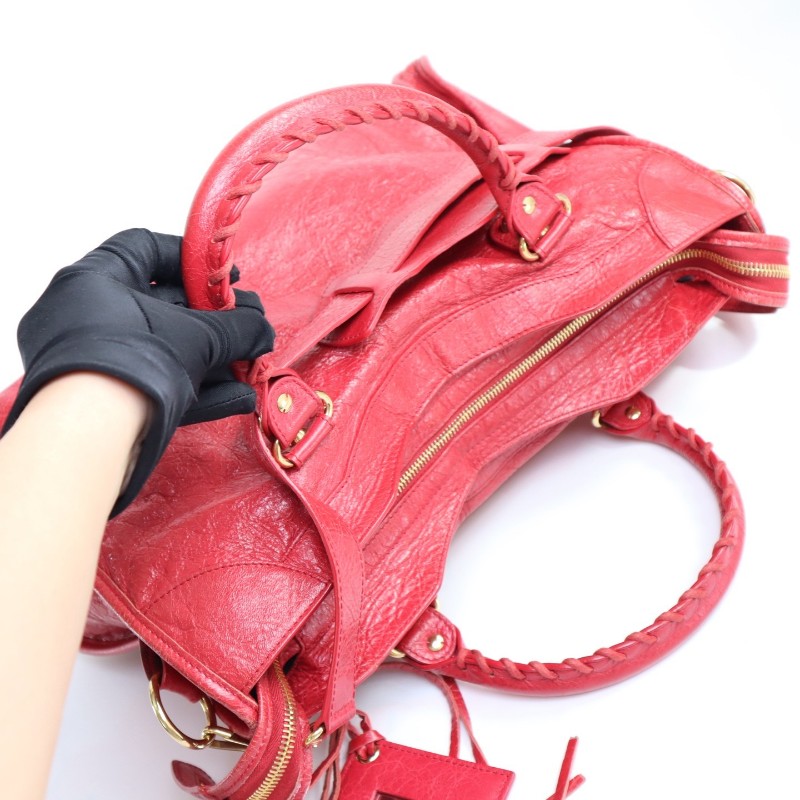 Balenciaga正紅色機車包中號 羊皮 肩背包手提包-9