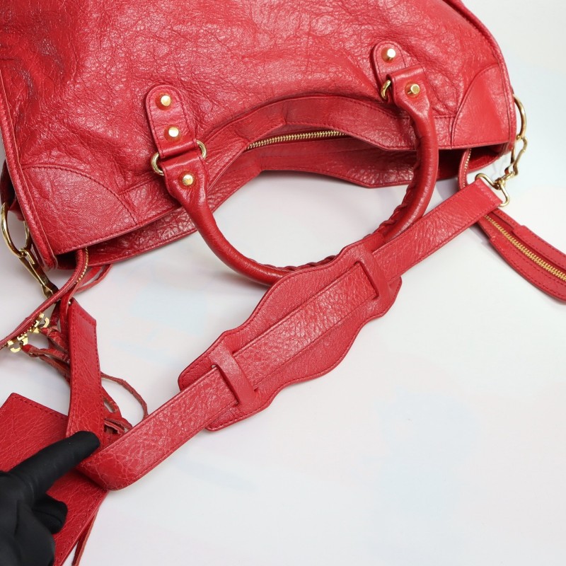 Balenciaga正紅色機車包中號 羊皮 肩背包手提包-10