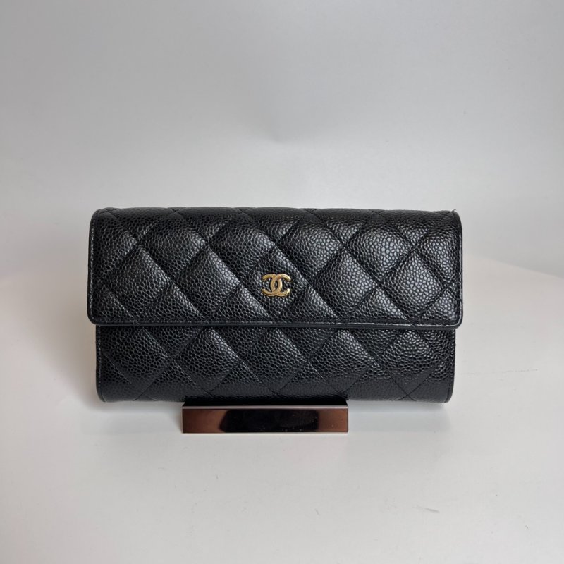 CHANEL 19開 黑菱格紋荔枝皮信封長夾-0