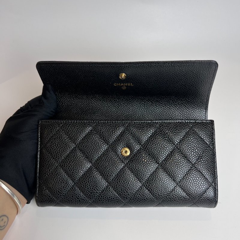 CHANEL 19開 黑菱格紋荔枝皮信封長夾-4