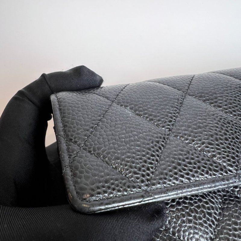 CHANEL 19開 黑菱格紋荔枝皮信封長夾-8