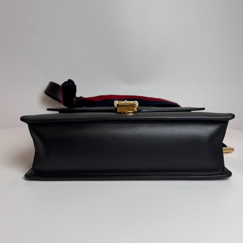 GUCCI 421882 黑色塞爾維亞緞帶單肩包中號-2