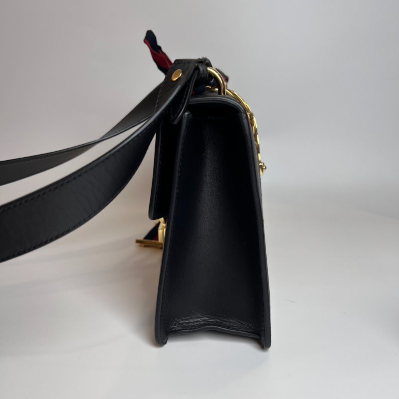 GUCCI 421882 黑色塞爾維亞緞帶單肩包中號-3