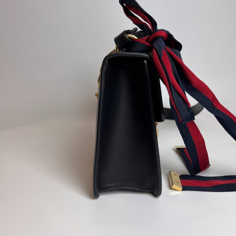 GUCCI 421882 黑色塞爾維亞緞帶單肩包中號-4