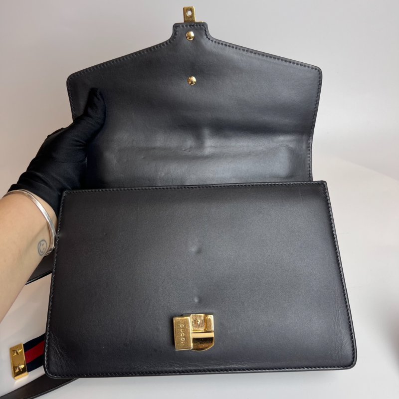 GUCCI 421882 黑色塞爾維亞緞帶單肩包中號-5