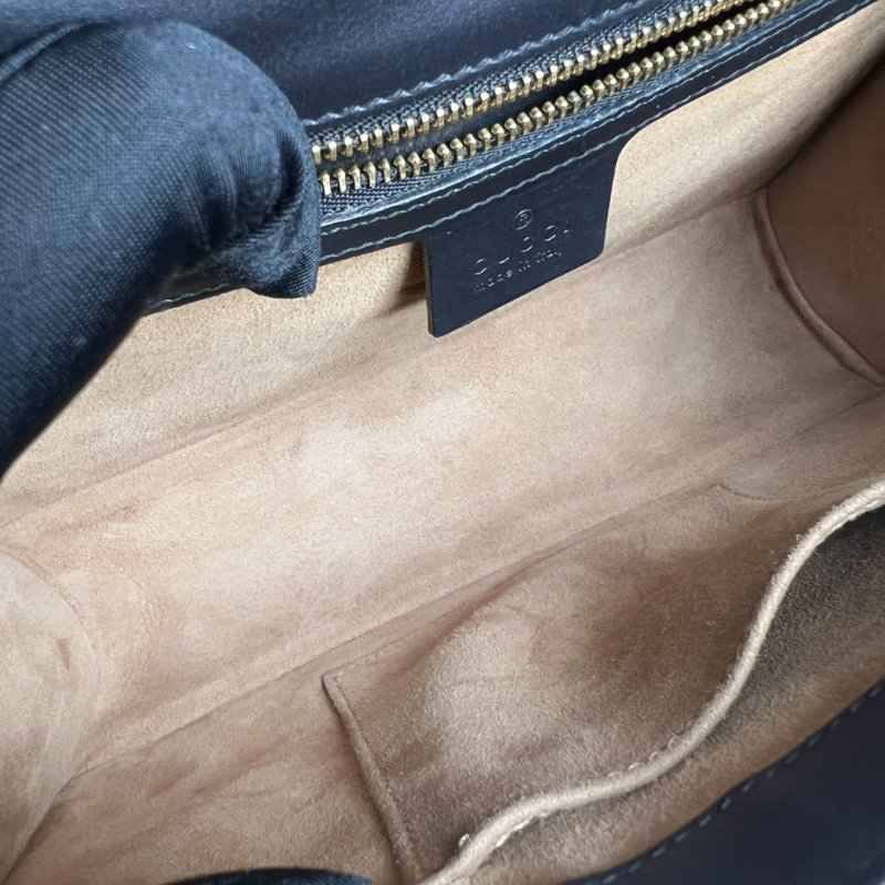 GUCCI 421882 黑色塞爾維亞緞帶單肩包中號-6