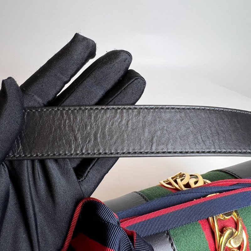 GUCCI 421882 黑色塞爾維亞緞帶單肩包中號-10