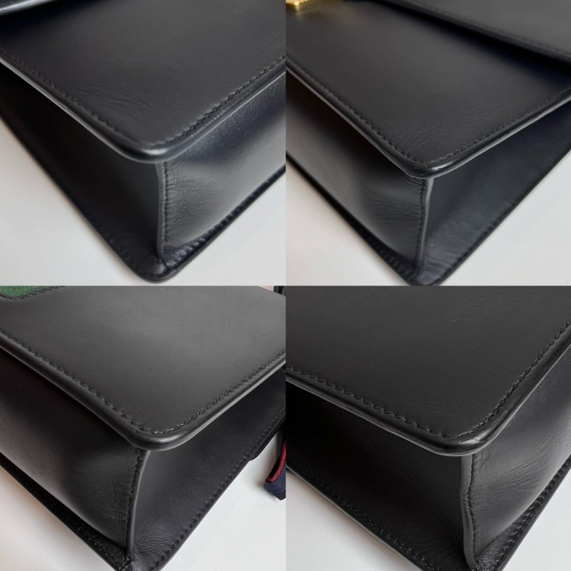 GUCCI 421882 黑色塞爾維亞緞帶單肩包中號-11