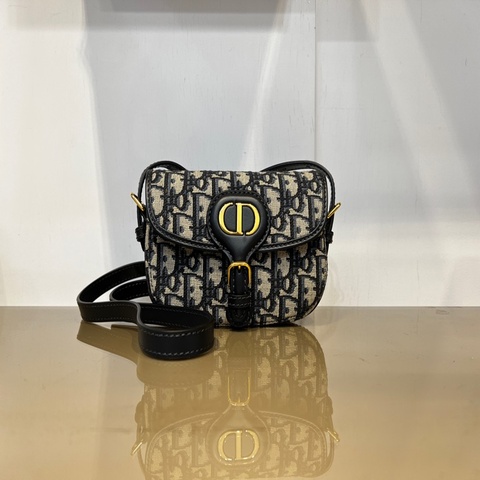 Dior 蘭緹花拼藍牛皮NewDiorBobby金釦mini下蓋磁吸釦斜背包