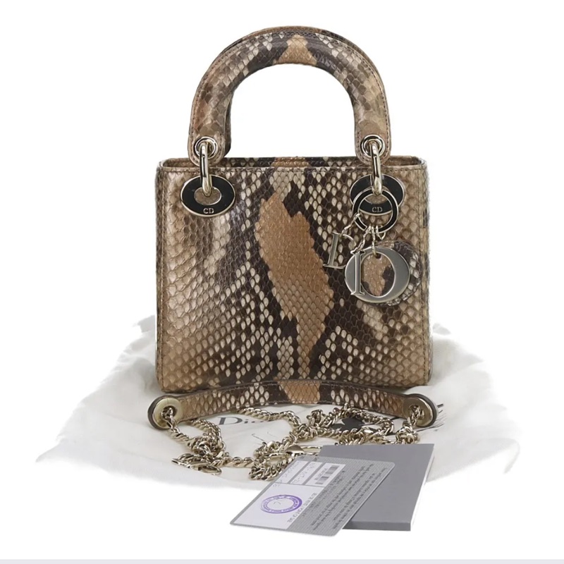Dior三格蟒蛇皮戴妃包金扣,出門不用撞款,2020年購入-0