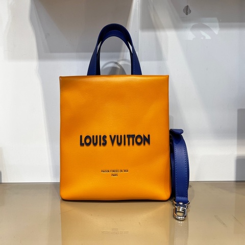LV 橘拼藍牛皮mini shopper tote 銀扣手提斜背包