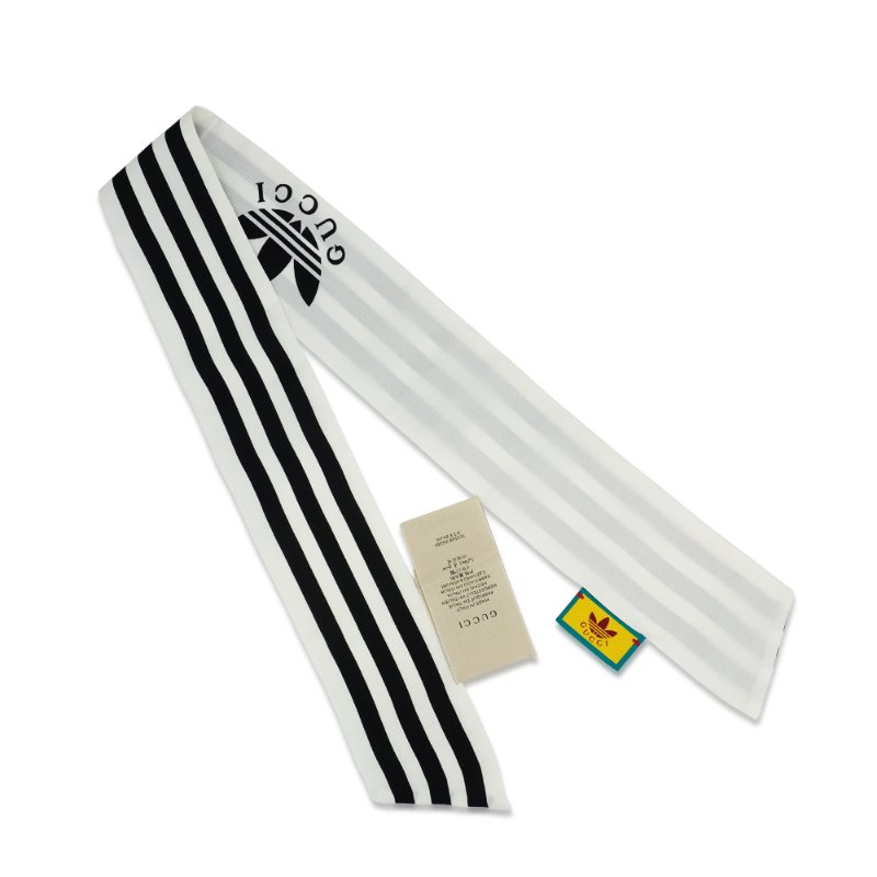 Gucci X Adidas 聯名款 展示品 直條紋Twilly絲巾(703568-白)-0