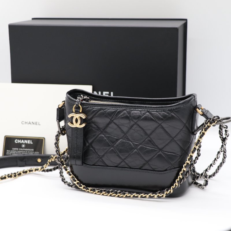 【超新🌟配件齊全🌟已停產】Chanel 香奈兒 Gabrielle 黑色牛皮 淡金扣 流浪包 小號 鏈條包 斜挎包 單肩包-0