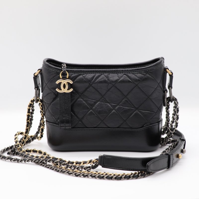 【超新🌟配件齊全🌟已停產】Chanel 香奈兒 Gabrielle 黑色牛皮 淡金扣 流浪包 小號 鏈條包 斜挎包 單肩包-1