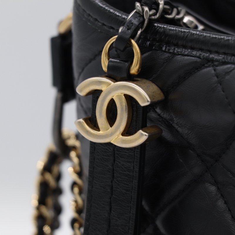 【超新🌟配件齊全🌟已停產】Chanel 香奈兒 Gabrielle 黑色牛皮 淡金扣 流浪包 小號 鏈條包 斜挎包 單肩包-9