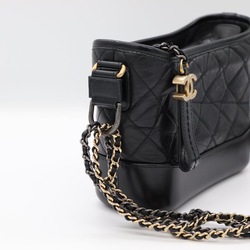 【超新🌟配件齊全🌟已停產】Chanel 香奈兒 Gabrielle 黑色牛皮 淡金扣 流浪包 小號 鏈條包 斜挎包 單肩包-12