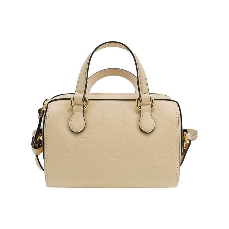 Gucci 展示品 GG Super Mini 壓紋牛皮迷你二用波士頓包(790130-米膚色)-2