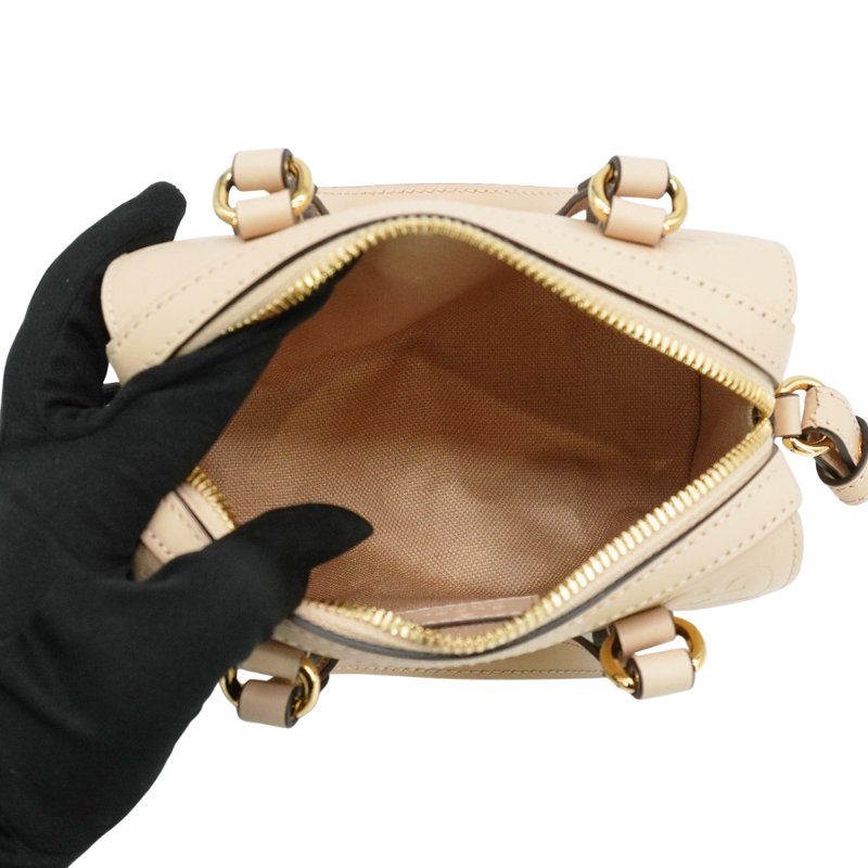 Gucci 展示品 GG Super Mini 壓紋牛皮迷你二用波士頓包(790130-米膚色)-4