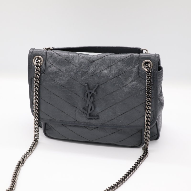 【專櫃 10 萬🌟半價有找】Saint Laurent 聖羅蘭 Niki 中型 復古牛皮革 深灰色 復古鏈條 鏈條包 單肩包 斜挎包-1