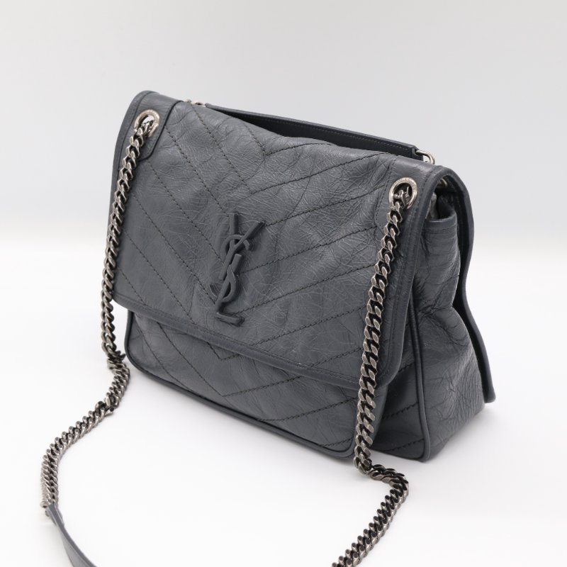 【專櫃 10 萬🌟半價有找】Saint Laurent 聖羅蘭 Niki 中型 復古牛皮革 深灰色 復古鏈條 鏈條包 單肩包 斜挎包-2