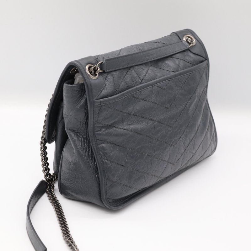 【專櫃 10 萬🌟半價有找】Saint Laurent 聖羅蘭 Niki 中型 復古牛皮革 深灰色 復古鏈條 鏈條包 單肩包 斜挎包-3