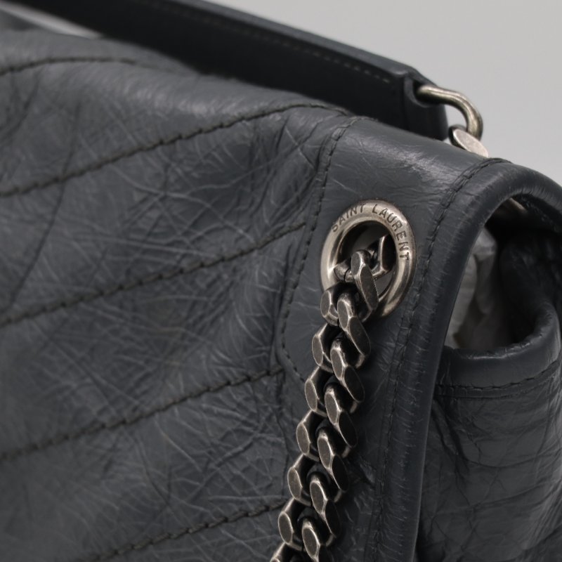 【專櫃 10 萬🌟半價有找】Saint Laurent 聖羅蘭 Niki 中型 復古牛皮革 深灰色 復古鏈條 鏈條包 單肩包 斜挎包-10