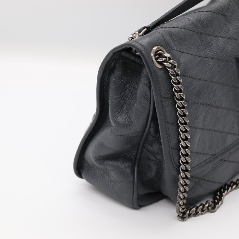 【專櫃 10 萬🌟半價有找】Saint Laurent 聖羅蘭 Niki 中型 復古牛皮革 深灰色 復古鏈條 鏈條包 單肩包 斜挎包-13