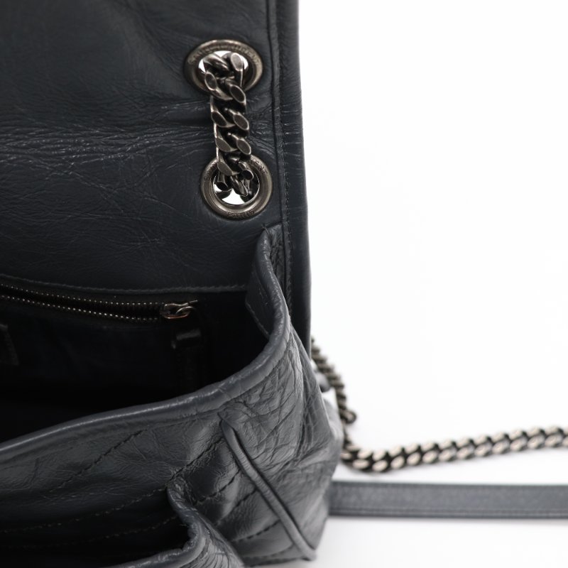 【專櫃 10 萬🌟半價有找】Saint Laurent 聖羅蘭 Niki 中型 復古牛皮革 深灰色 復古鏈條 鏈條包 單肩包 斜挎包-19