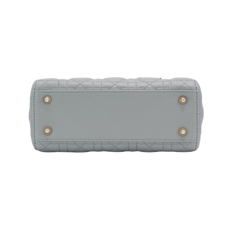 Dior 展示品 Lady Dior 籐格紋羊皮手提斜背黛妃包(灰)-3