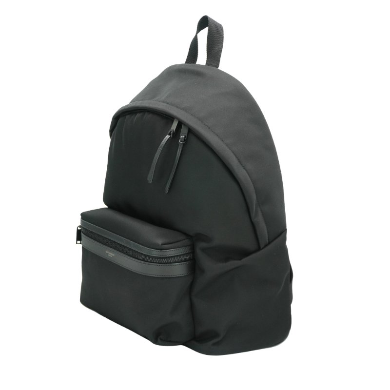 YSL City 尼龍皮革飾邊拉鍊後背包(503321-黑)-1