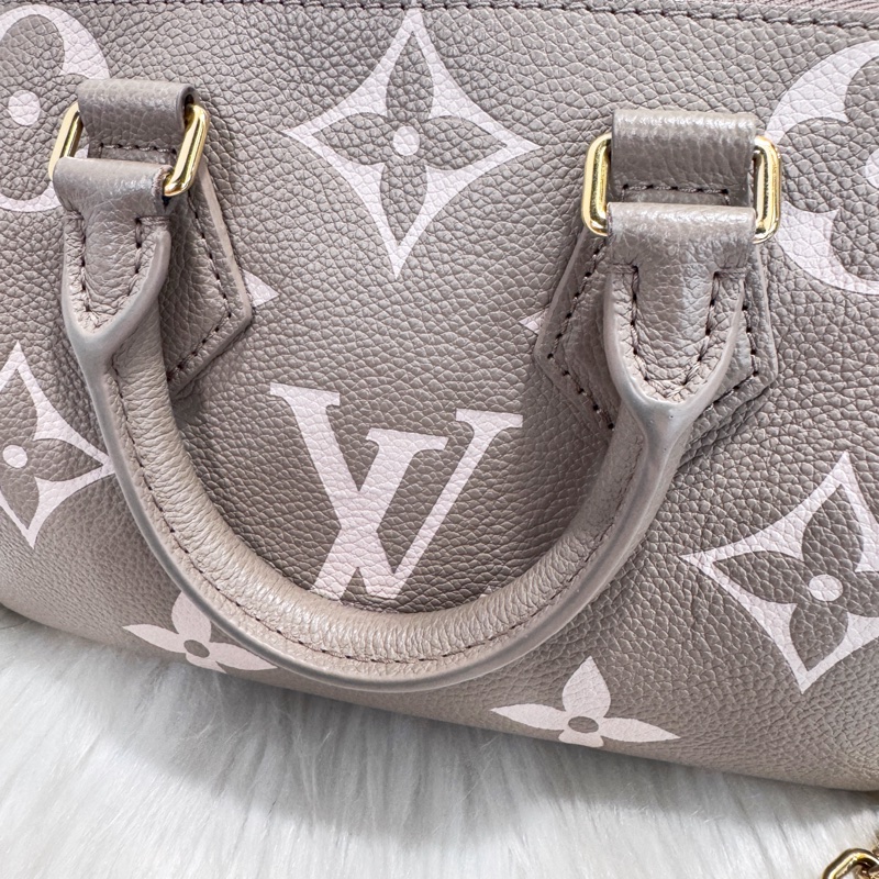 LV Speedy20 雙色斑鳩灰奶油白波士頓包 晶片款-6