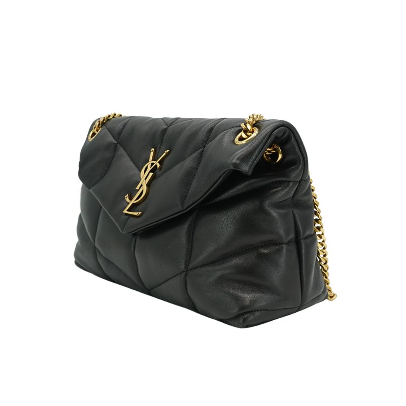 YSL Puffer 金鍊羊皮肩背/斜背包-小(577476-黑)-1